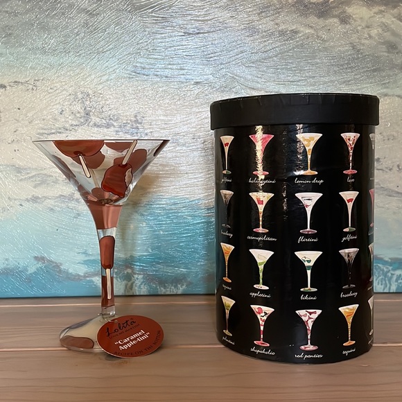 LOLITA Glassware hand painted, Caramel Apple-tini Martini glass, 10 oz, NWT - Picture 2 of 5